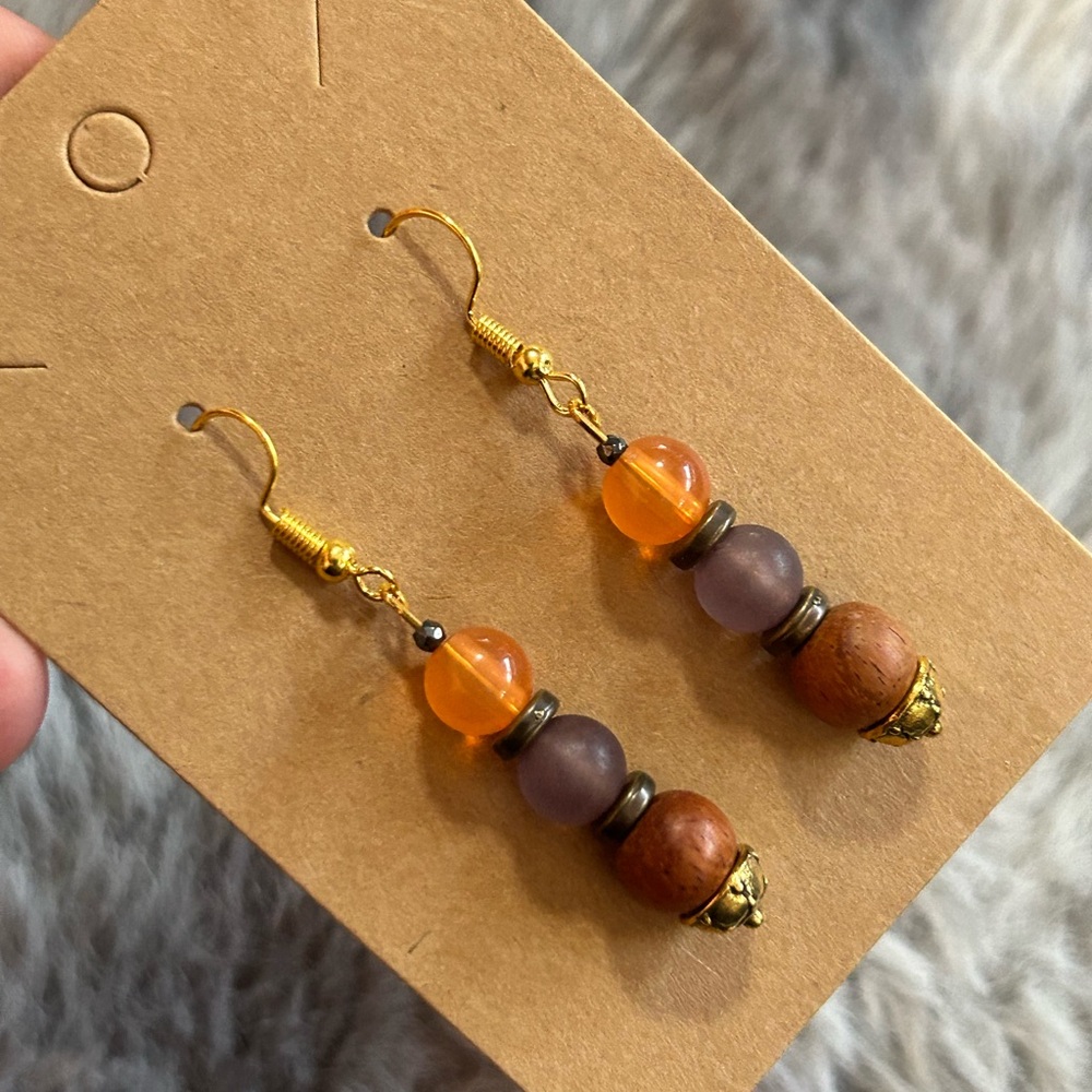 Handcrafted salvaged vintage bead faceted hematite dangle earrings
